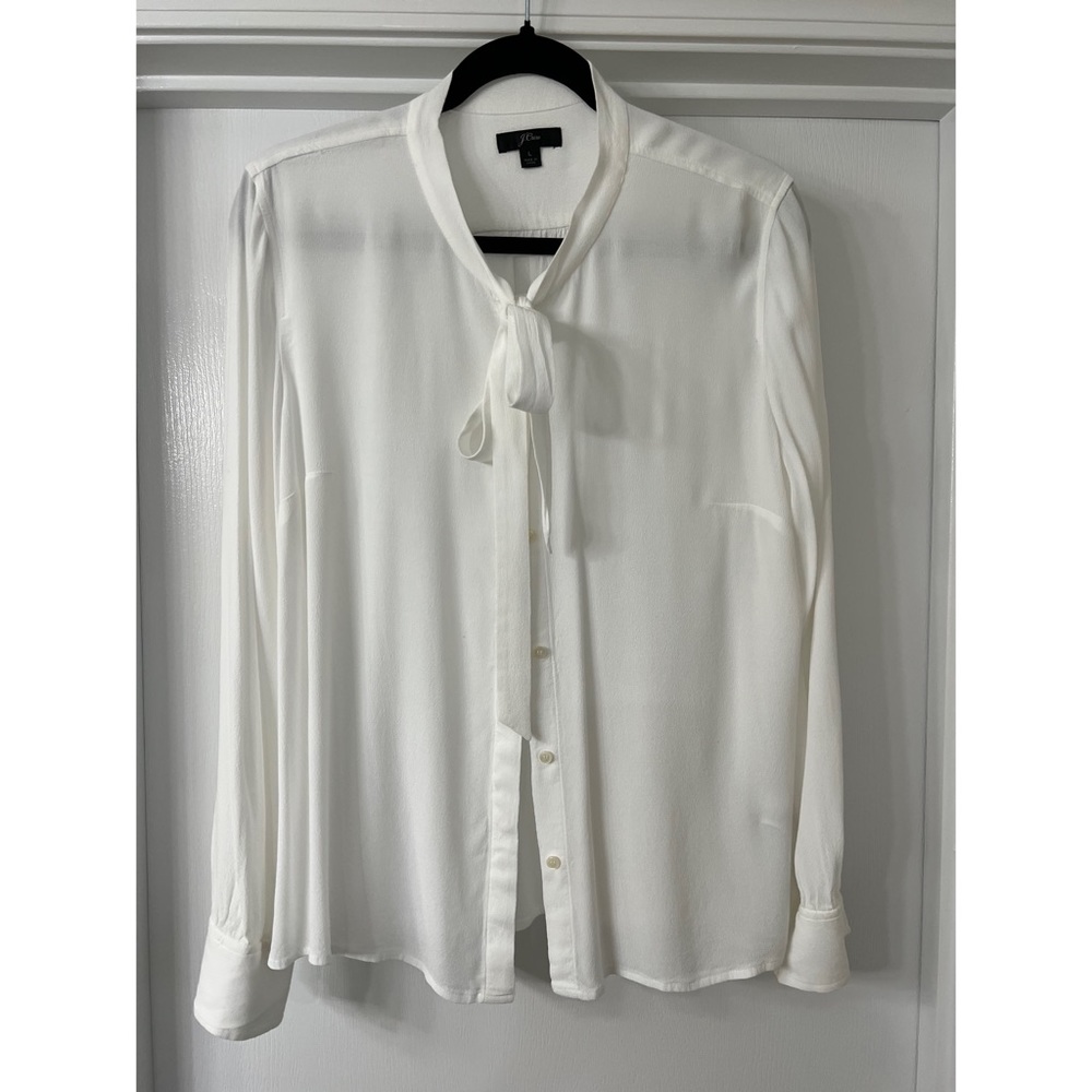 J. Crew Tie Neck Secretary Button-Down  Blouse Size Large - Picture 4 of 7